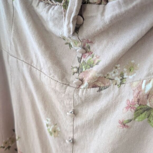 Altar’d State Alexis Floral Linen Midi Dress Mocha White Size Large Romantic - Picture 6 of 9